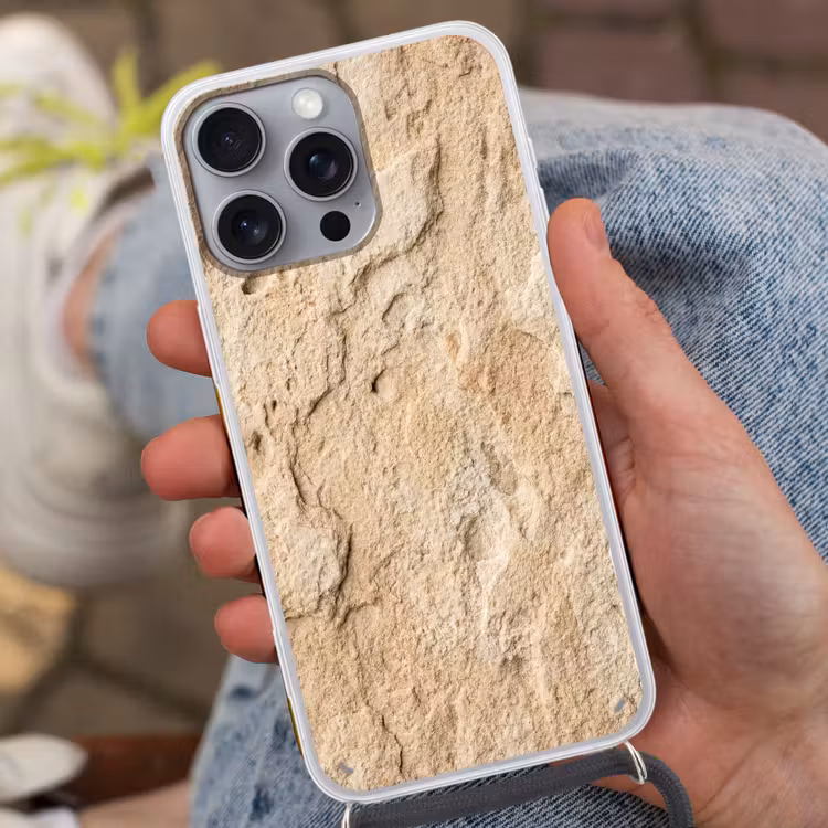 Textuur - Steen - Natuur - Beige Hoesje iPhone 16 Pro Max met koord klein -sfeer3