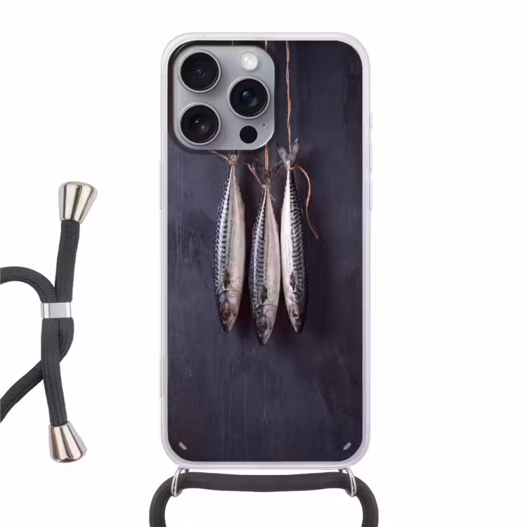 Phone case crossbody - Three Fish - Rope - Drie vissen - Touw Hoesje iPhone 16 Pro Max met koord klein