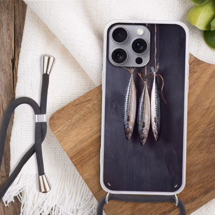 Phone case crossbody - Three Fish - Rope - Drie vissen - Touw Hoesje iPhone 16 Pro Max met koord klein