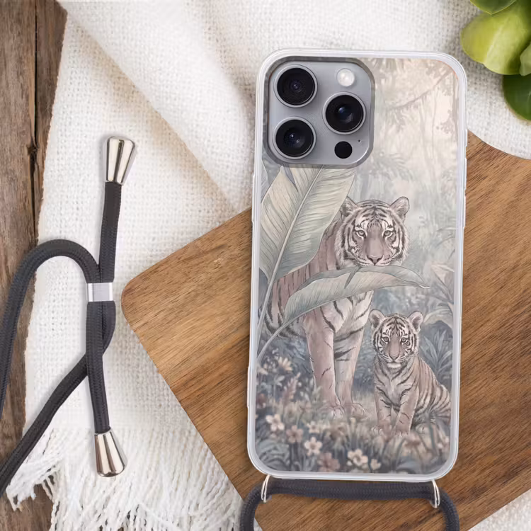 Tijger - Welp - Jungle - Illustratie - Dieren Hoesje iPhone 16 Pro Max met koord klein -sfeer4
