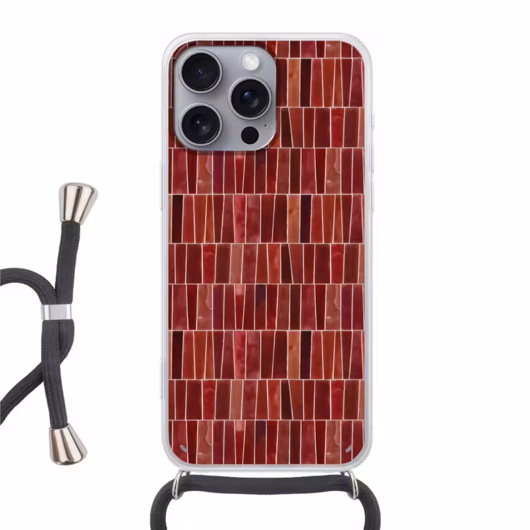 Tegels - Modern - Structuur - Dieprood Hoesje iPhone 16 Pro Max met koord klein 804 -3d