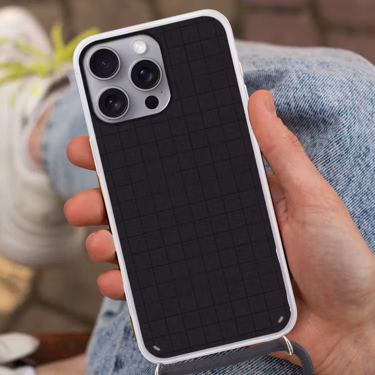 Tegels - Patroon - Mat - Zwart Hoesje iPhone 16 Pro Max met koord klein 804 -sfeer3