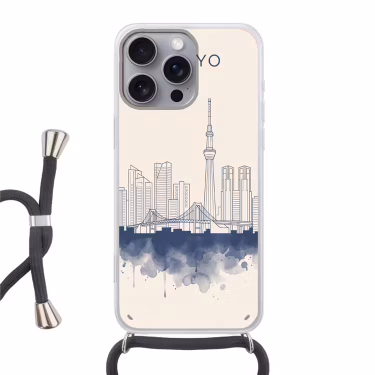 Tokyo - Skyline - Stad - Abstract - Blauw Hoesje iPhone 16 Pro Max met koord klein -3d