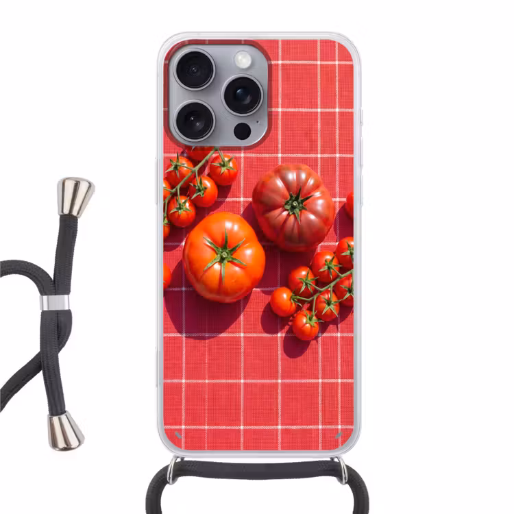 Phone case crossbody - Tomato - Red - Food - Tomaat - Rood - Eten Hoesje iPhone 16 Pro Max met koord klein