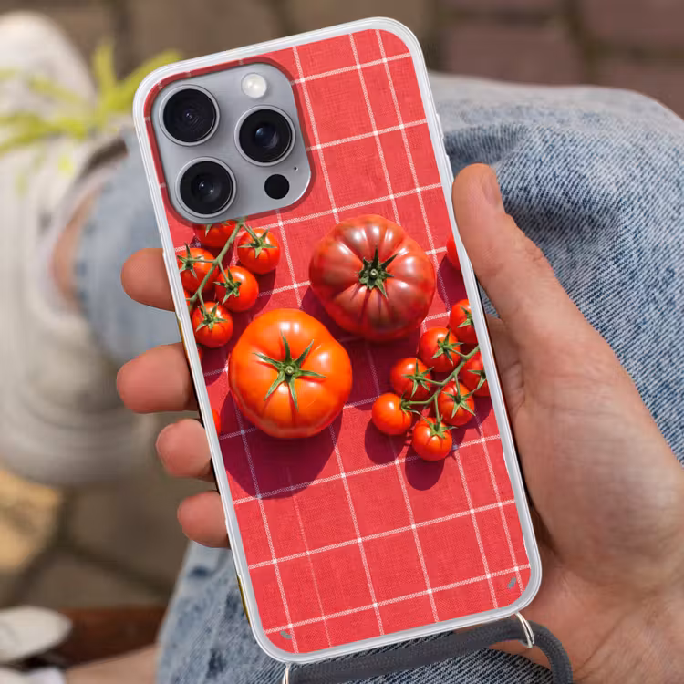 Phone case crossbody - Tomato - Red - Food - Tomaat - Rood - Eten Hoesje iPhone 16 Pro Max met koord klein