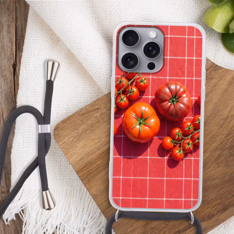 Phone case crossbody - Tomato - Red - Food - Tomaat - Rood - Eten Hoesje iPhone 16 Pro Max met koord klein