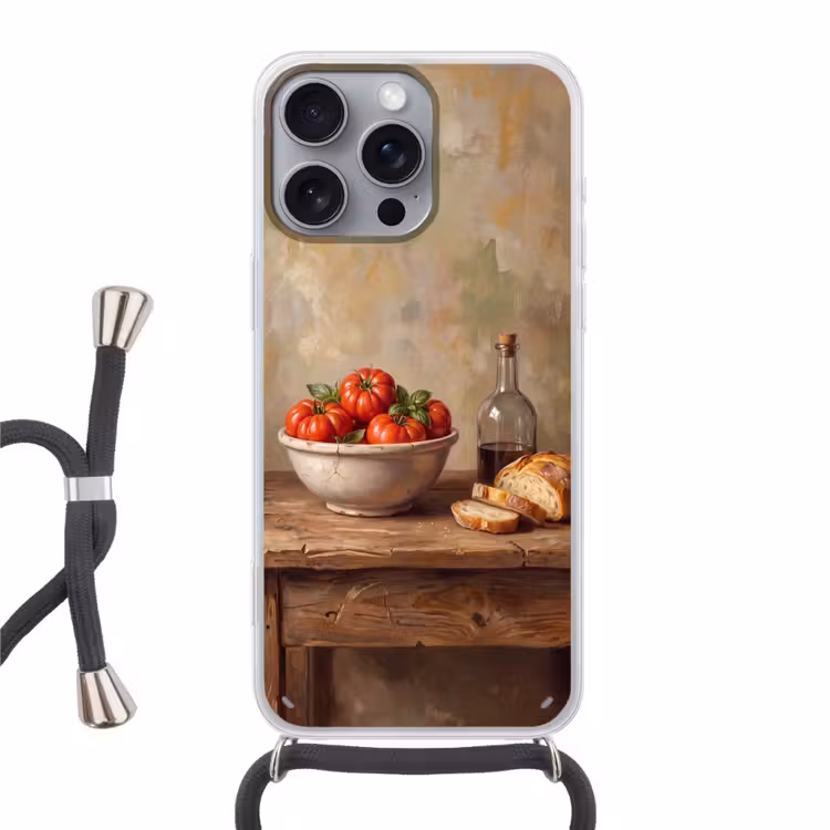 Phone case crossbody - Tomatoes - Bowl - Food - Tomaten - Kom - Eten Hoesje iPhone 16 Pro Max met koord klein