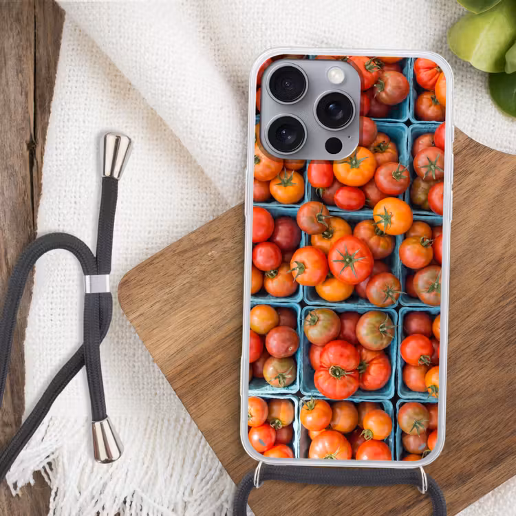 Phone case crossbody - Tomatoes - Food - Colorful - Tomaten - Eten - Kleurrijk Hoesje iPhone 16 Pro Max met koord klein