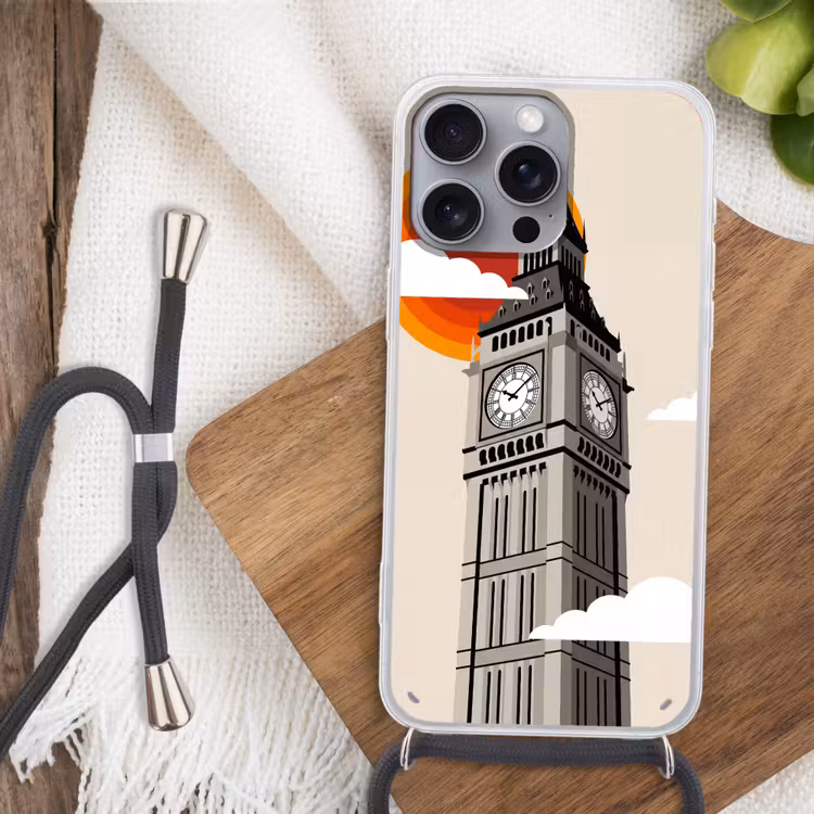 Toren - Klok - Londen - Architectuur - Retro Hoesje iPhone 16 Pro Max met koord klein -sfeer4