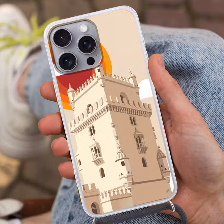 Toren - Rivier - Architectuur - Modern - Oranje Hoesje iPhone 16 Pro Max met koord klein -sfeer3