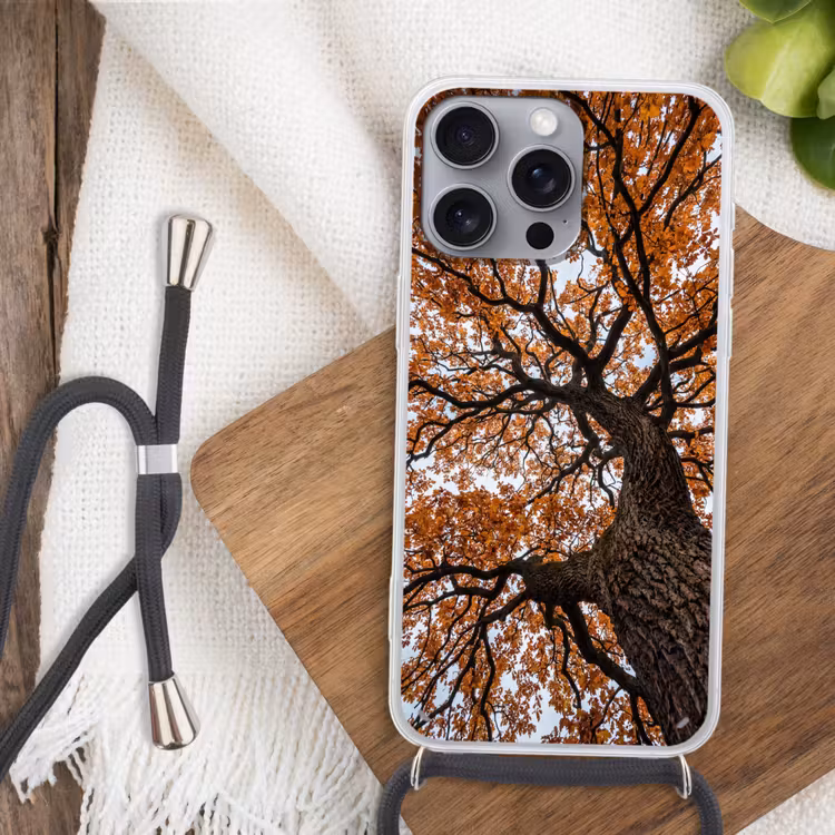Boom - Bladerdak - Herfst - Oranje - Sfeervol Hoesje iPhone 16 Pro Max met koord klein -sfeer4