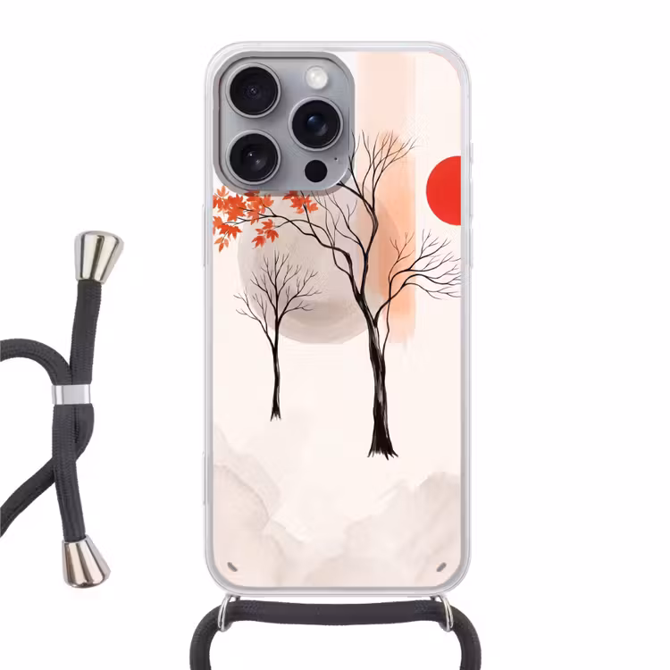 Phone case crossbody - Tree - Red - Abstract - Boom - Rood - Abstract Hoesje iPhone 16 Pro Max met koord klein