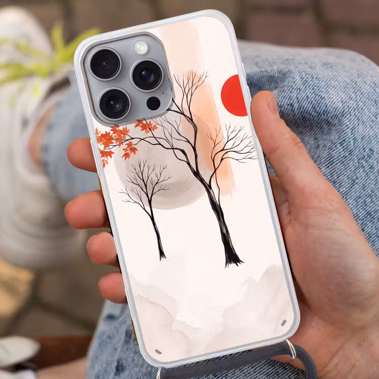 Phone case crossbody - Tree - Red - Abstract - Boom - Rood - Abstract Hoesje iPhone 16 Pro Max met koord klein