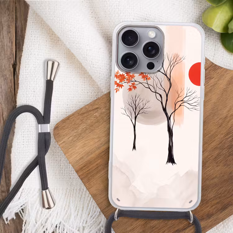 Phone case crossbody - Tree - Red - Abstract - Boom - Rood - Abstract Hoesje iPhone 16 Pro Max met koord klein