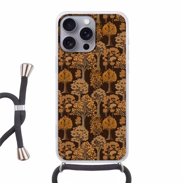 Bomen - Patroon - Bruin Hoesje iPhone 16 Pro Max met koord klein 804 -3d