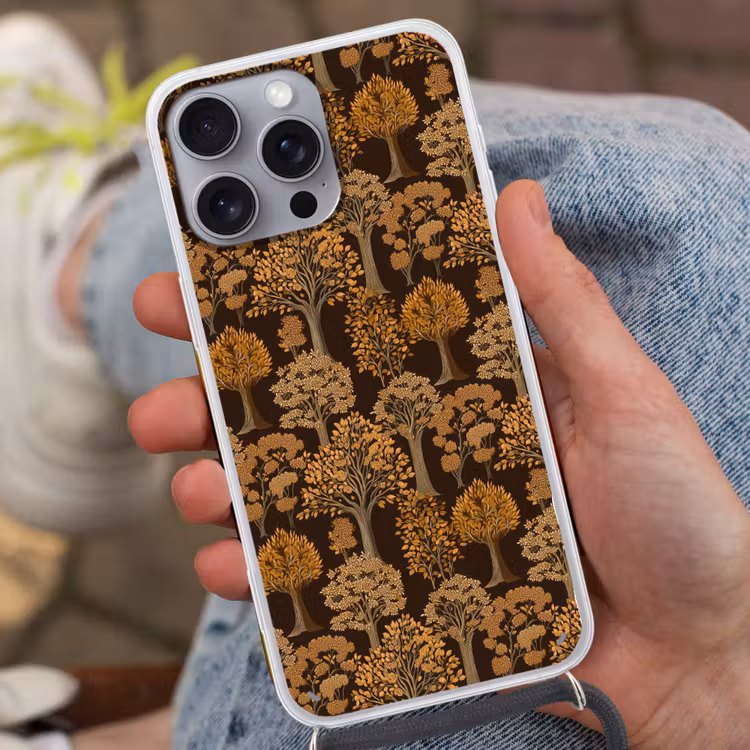 Bomen - Patroon - Bruin Hoesje iPhone 16 Pro Max met koord klein 804 -sfeer3