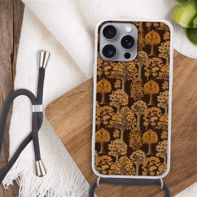 Bomen - Patroon - Bruin Hoesje iPhone 16 Pro Max met koord klein 804 -sfeer4