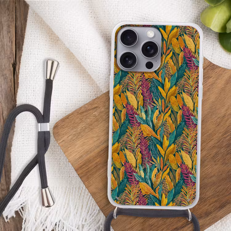 Tropische - Botanisch - Patroon - Kleurrijk - Exotisch Hoesje iPhone 16 Pro Max met koord klein 804 -sfeer4