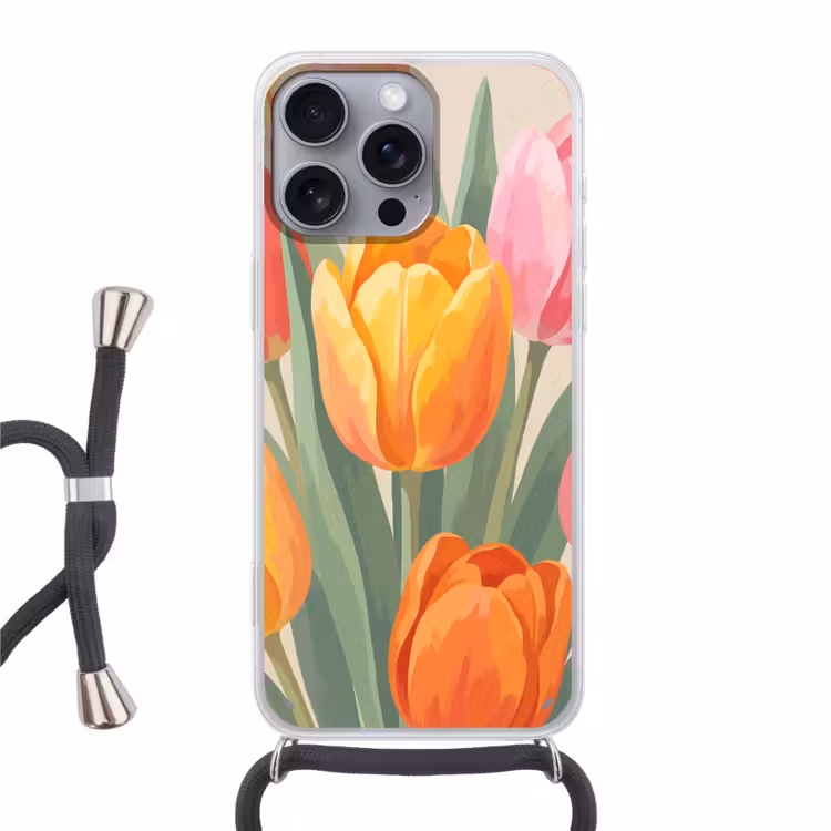 Tulpen - Abstract - Kleurrijk Hoesje iPhone 16 Pro Max met koord klein -3d