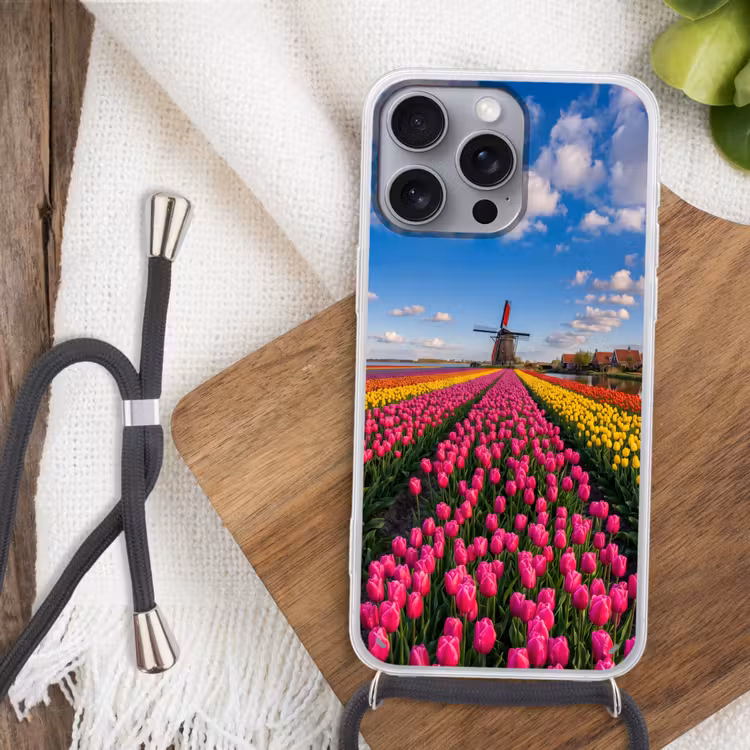 Tulpen - Holland - Molen - Kleurrijk Hoesje iPhone 16 Pro Max met koord klein -sfeer4