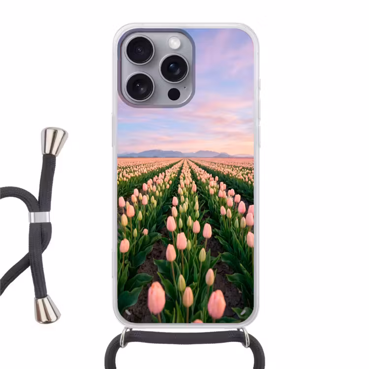 Tulpen - Landschap - Roze Hoesje iPhone 16 Pro Max met koord klein -3d