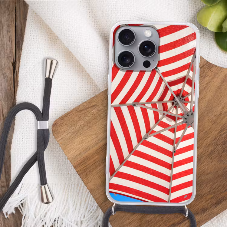 Parasol - Strepen - Zomer - Rood - Blauw Hoesje iPhone 16 Pro Max met koord klein -sfeer4