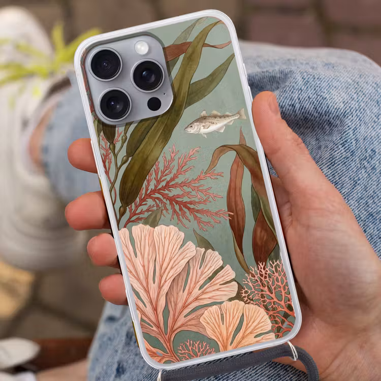Onderwater - Planten - Vis - Vintage - Groen Hoesje iPhone 16 Pro Max met koord klein -sfeer3