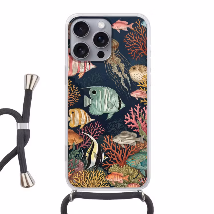 Onderwaterwereld - Vissen - Koraal - Illustratie - Kleurrijk Hoesje iPhone 16 Pro Max met koord klein -3d