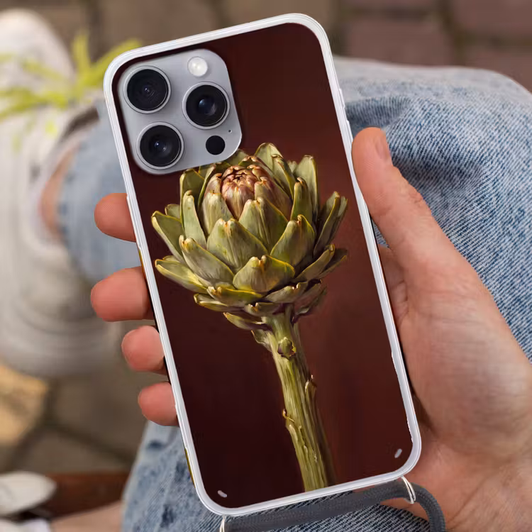 Phone case crossbody - Vegetable - Artichoke - Green - Groente - Artisjok - Groen Hoesje iPhone 16 Pro Max met koord klein