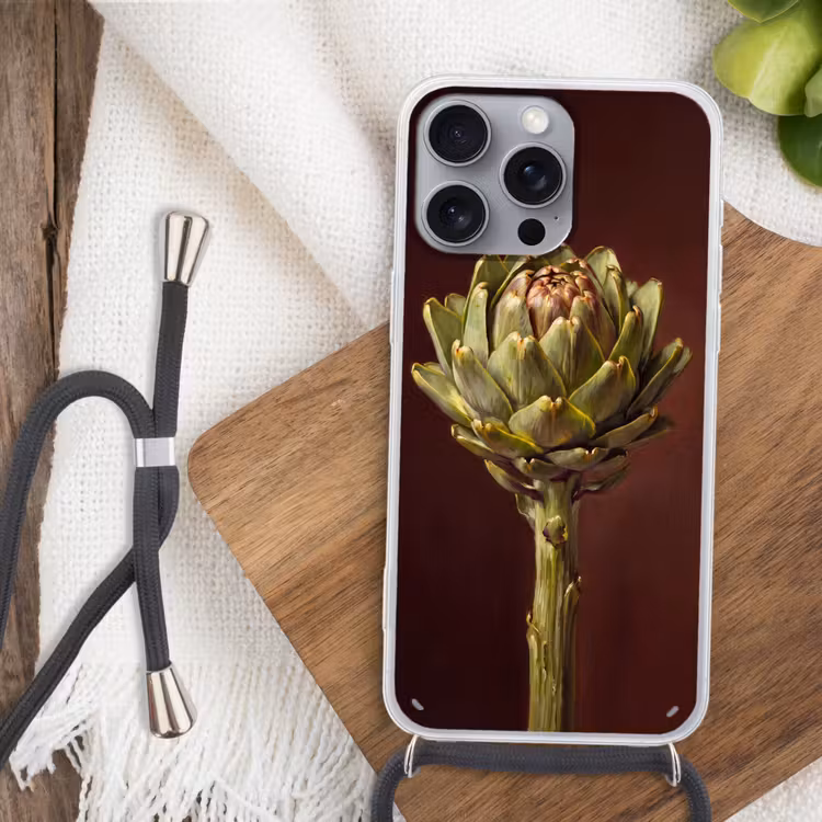 Phone case crossbody - Vegetable - Artichoke - Green - Groente - Artisjok - Groen Hoesje iPhone 16 Pro Max met koord klein