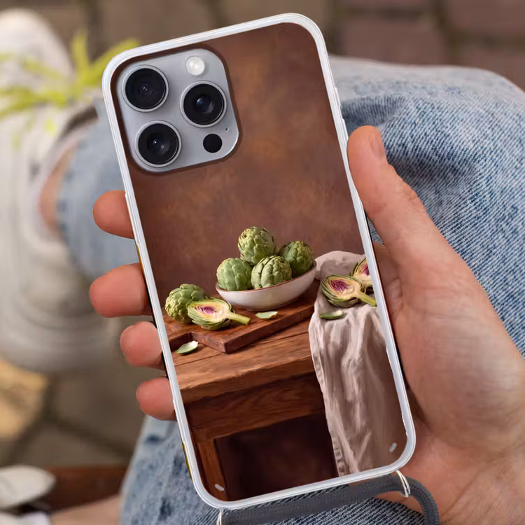 Phone case crossbody - Vegetables - Artichoke - Kitchen - Groenten - Artisjok - Keuken Hoesje iPhone 16 Pro Max met koord klein