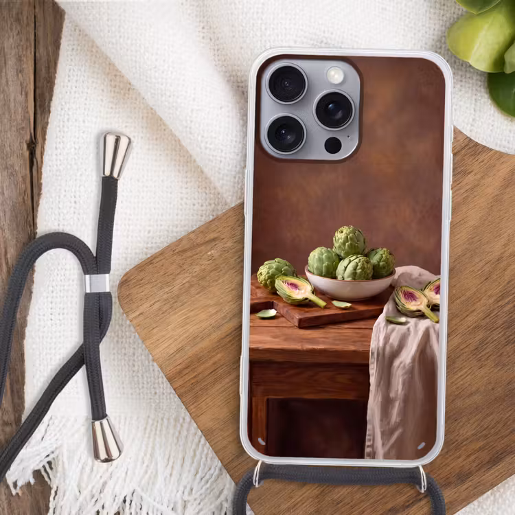 Phone case crossbody - Vegetables - Artichoke - Kitchen - Groenten - Artisjok - Keuken Hoesje iPhone 16 Pro Max met koord klein