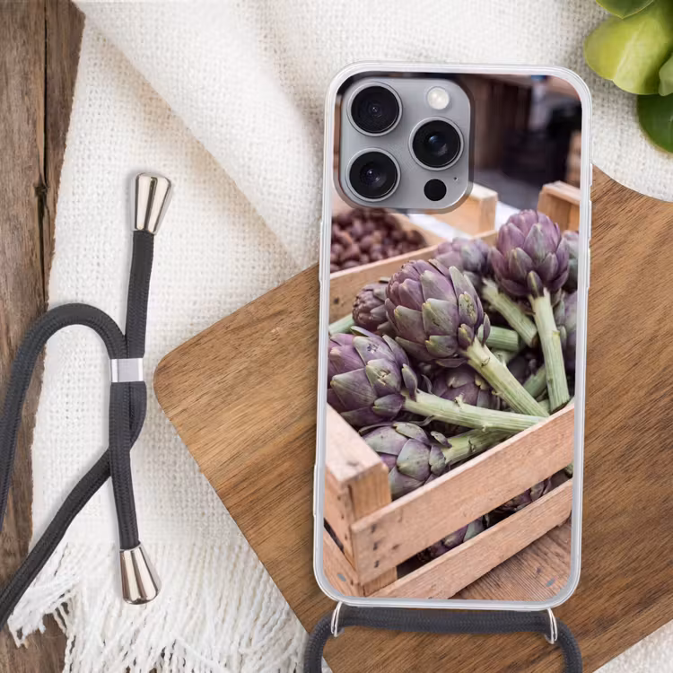 Phone case crossbody - Vegetables - Market - Fresh - Groenten - Markt - Vers Hoesje iPhone 16 Pro Max met koord klein