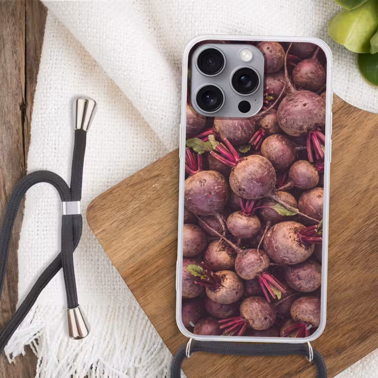 Phone case crossbody - Vegetables - Red - Natural - Groente - Rood - Natuur Hoesje iPhone 16 Pro Max met koord klein
