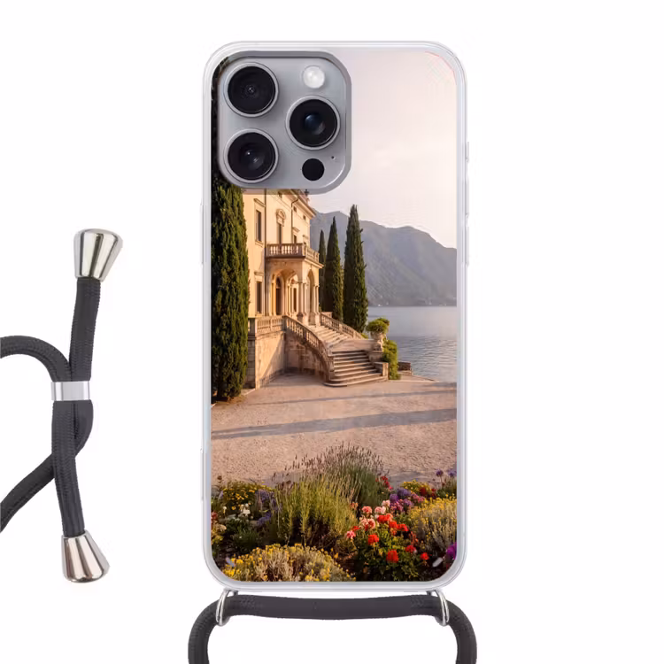 Phone case crossbody - Villa - Water - Stairs - Villa - water -trappen Hoesje iPhone 16 Pro Max met koord klein