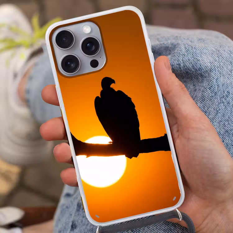 Gier - Tak - Zon - Oranje Hoesje iPhone 16 Pro Max met koord klein -sfeer3