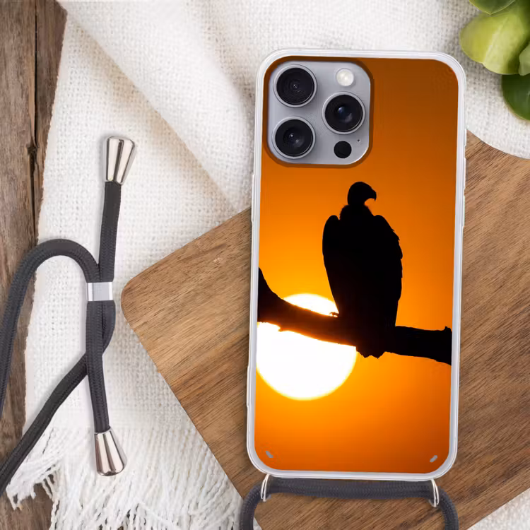 Gier - Tak - Zon - Oranje Hoesje iPhone 16 Pro Max met koord klein -sfeer4
