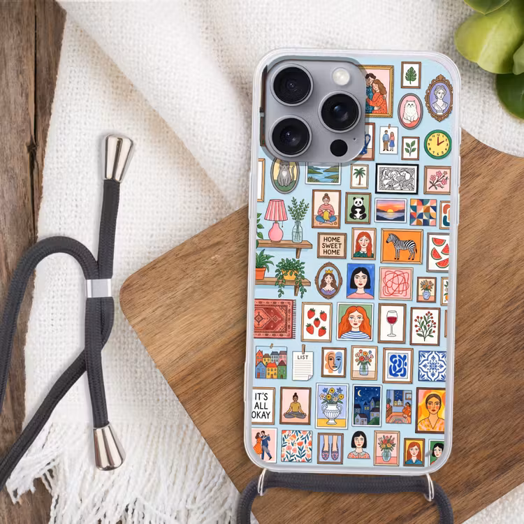 Wanddecoratie - Collectie - Huis - Illustratief - Kleurrijk Hoesje iPhone 16 Pro Max met koord klein -sfeer4
