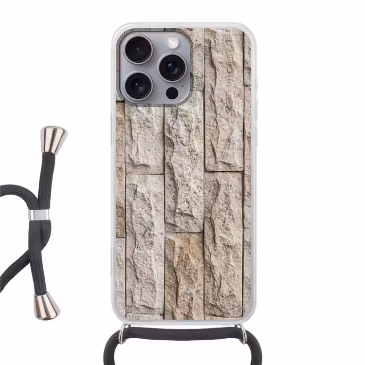 Muur - Steen - Ruw - Beige - Textuur Hoesje iPhone 16 Pro Max met koord klein -3d