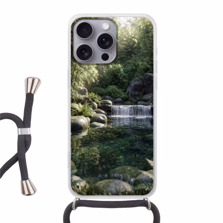 Beek - Waterval - Natuur - Groen Hoesje iPhone 16 Pro Max met koord klein -3d