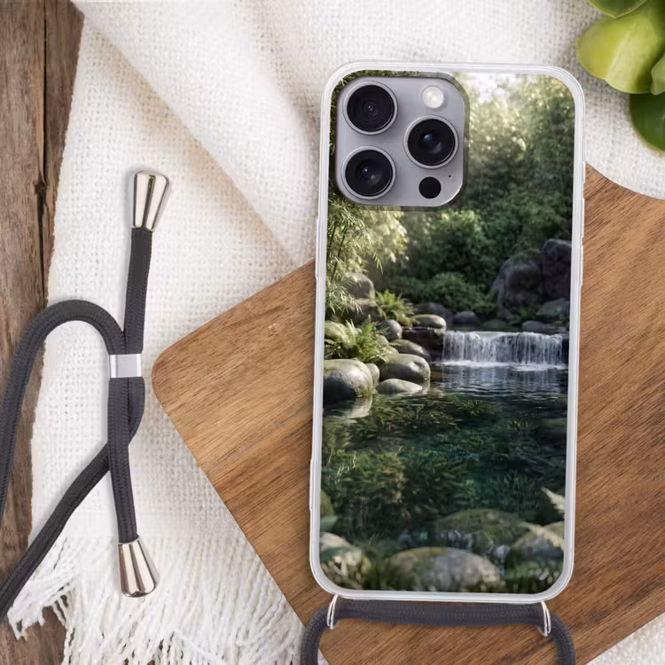 Beek - Waterval - Natuur - Groen Hoesje iPhone 16 Pro Max met koord klein -sfeer4