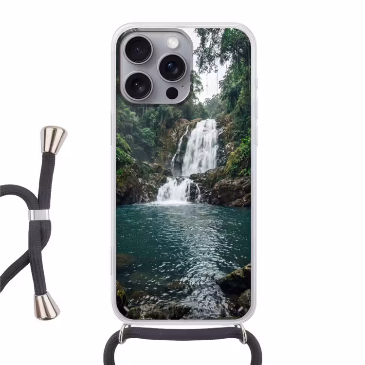 Waterfall - Forest - Nature - Greenkhgyguyg Hoesje iPhone 16 Pro Max met koord klein -3d