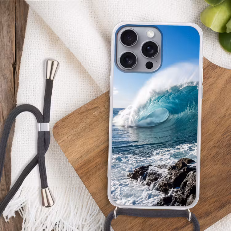 Golf - Oceaan - Brekend - Water - Blauw Hoesje iPhone 16 Pro Max met koord klein -sfeer4