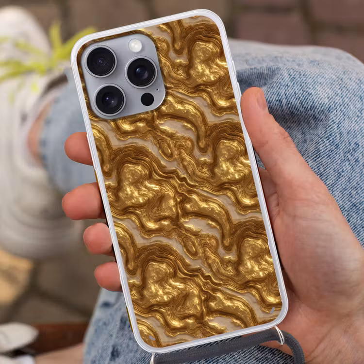 Golven - Organisch - Goud - Crème Hoesje iPhone 16 Pro Max met koord klein 804 -sfeer3