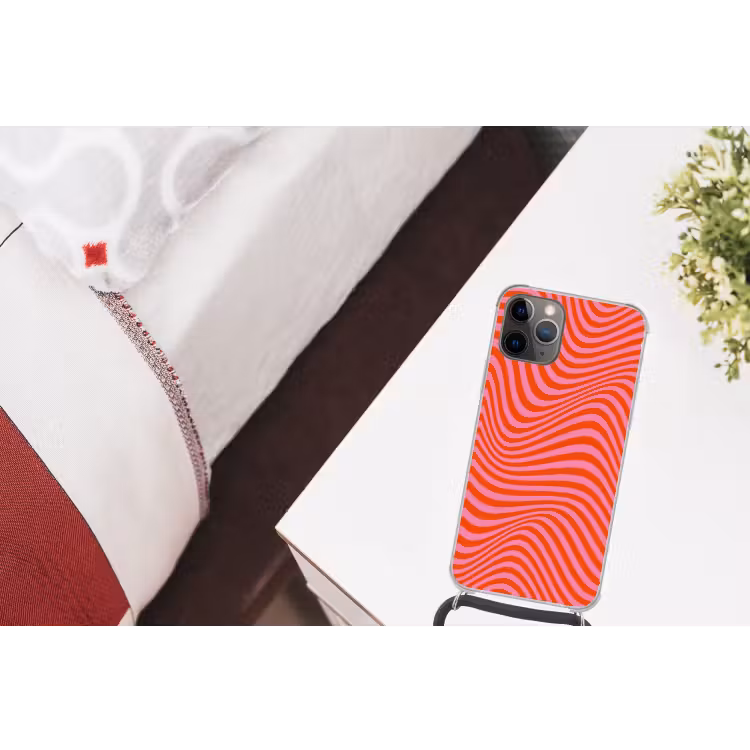 Golvend patroon - Rood - Roze - Lijnen Hoesje iPhone 12 Pro met koord klein -kamer