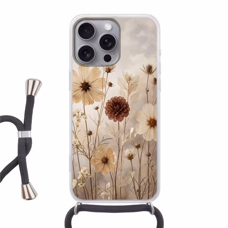 Wilde bloemen - Botanisch - Vintage - Natuur - Rustiek Hoesje iPhone 16 Pro Max met koord klein -3d