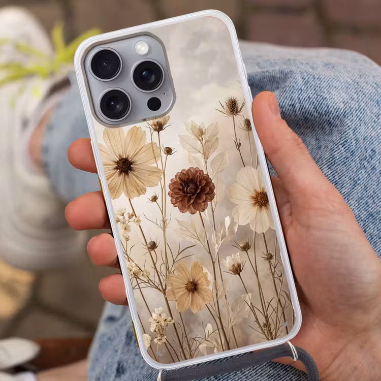 Wilde bloemen - Botanisch - Vintage - Natuur - Rustiek Hoesje iPhone 16 Pro Max met koord klein -sfeer3