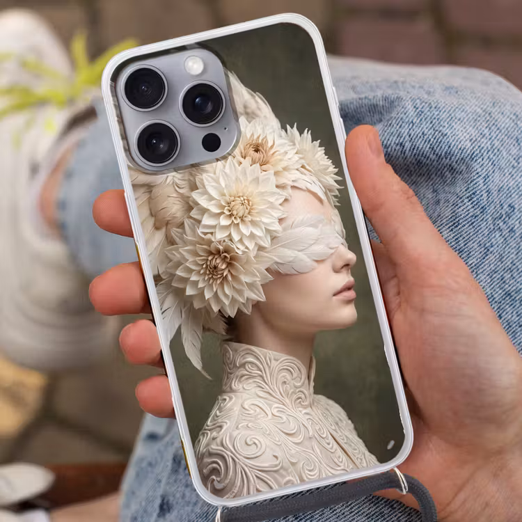 Vleugels - Vrouw - Wit Hoesje iPhone 16 Pro Max met koord klein -sfeer3