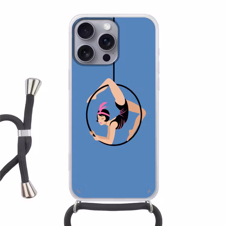 Vrouw - Aerial hoop - Art deco - Illustratie - Blauw Hoesje iPhone 16 Pro Max met koord klein -3d