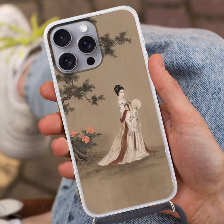 Vrouw - Azië - Kunst - Beige Hoesje iPhone 16 Pro Max met koord klein -sfeer3